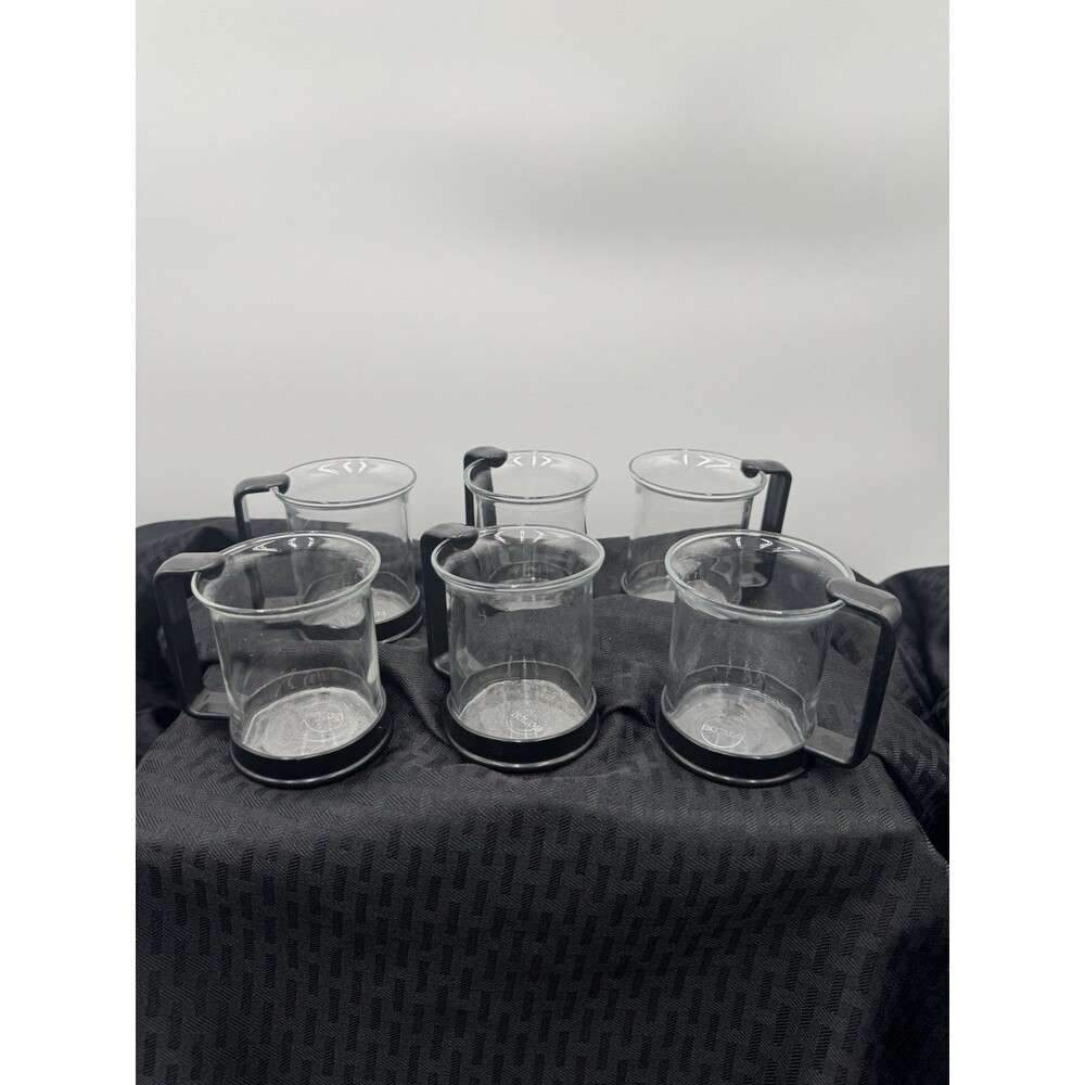 6 Bodum Bistro Glass Cups w/ Black Handle Coffee Tea Espresso White Logo